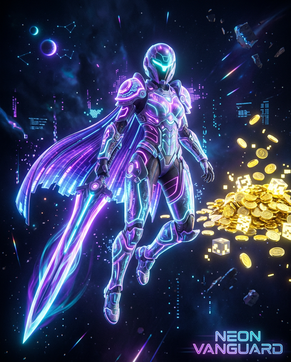 Glowing Vanguard neon skin with gold coin pile preview